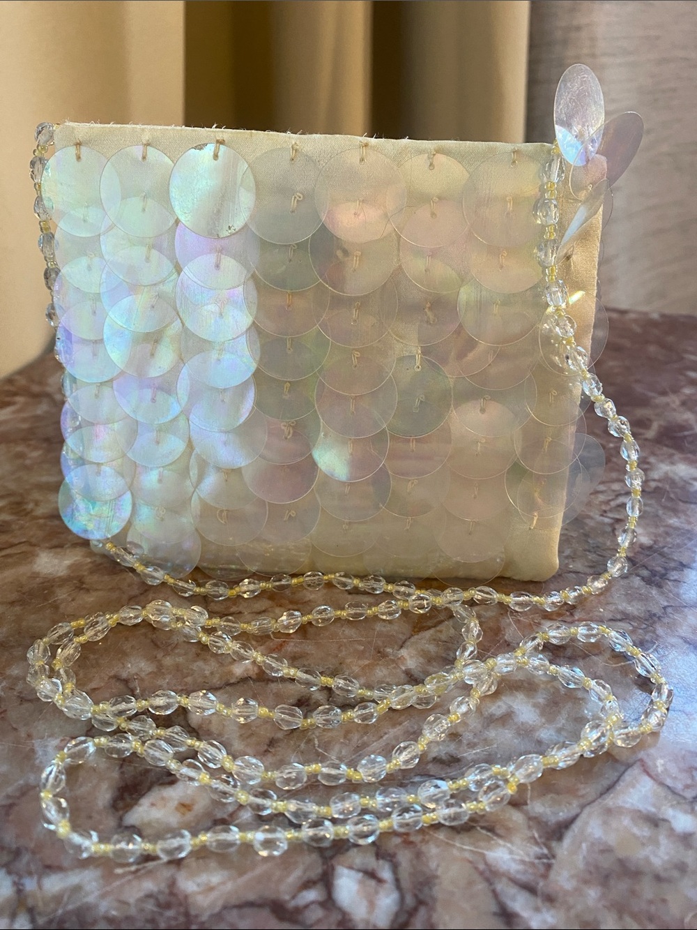 Iridescent Sequin Beaded Crossbody Moyna Bag - Pearl Gold